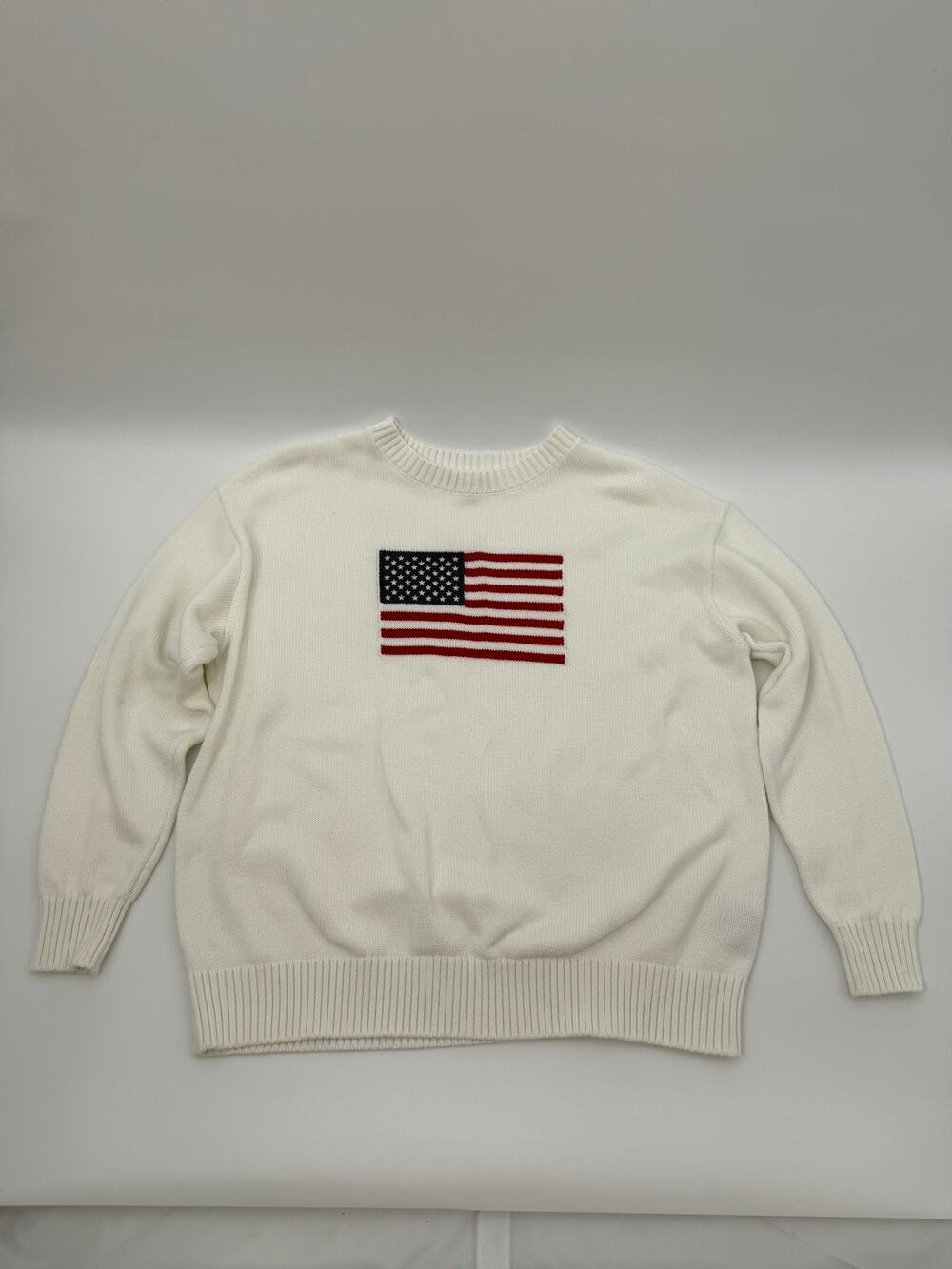 Harper & Ivy American Flag Knit Sweater Womens M White Patriotic Crewneck USA